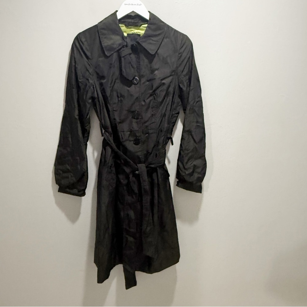 BETTY JACKSON BLACK Women’s Black Long Nylon Fitted Belt Trench Coat UK 12 US 8